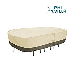 PHI VILLA Patio Rectangular Table & Chair Set Cover – Durable and Water Resistant Outdoor Furniture Cover, Medium