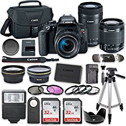 Canon EOS Rebel T7i DSLR Camera Bundle with Canon EF-S 18-55mm f/4-5.6 IS STM Lens + Canon EF-S 55-250mm f/4-5.6 IS STM Lens + 2pc SanDisk 32GB Memory Cards + Accessory Kit