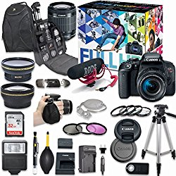 Canon EOS Rebel T7i DSLR Camera Deluxe Video Creator Kit with Canon EF-S 18-55mm f/3.5-5.6 IS STM Lens + Wide Angle Lens + 2x Telephoto Lens + Flash + SanDisk 32GB SD Memory Card + Accessory Bundle
