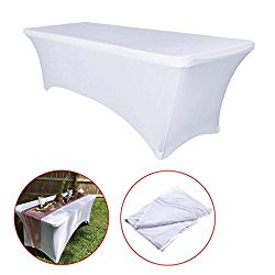 BTSKY 6FT Rectangular Stretch Tablecloth — Spandex Table Cover for 6 Foot Tables Wedding, Banquet, Party, DJ, Tradeshows, Vendors Decoration, White
