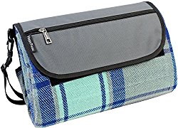 87″X 67″Extra Large Picnic Blanket | Ourdoor Handy Mat | English Style Picnic Rug | Waterproof Lawn Blanket Tote | Portable Indoor Home Blanket | Oversized Sandproof Beach Mat for Camping-Blue