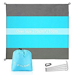 FYLINA Beach Blanket Huge Picnic Blanket Water Resistant Sand Free 7’x9′ Oversized Nylon Outdoor Blankets with 4 Stakes Lightweight Portable Picnic Mat Machine Washable
