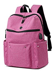 Hkiss Backpack Anti-Theft Student Bag Sport Charging Interface Travel(Fuchsia)