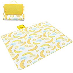 Kedera Extra Large Outdoor Picnic Blanket with Waterproof Backing 78 X 59 (200 X 150CM) 3-Layer, Oversized Soft Fleece material Tent Mat, Camping Mat, Perfect for Beach, Picnic and Travel (Banana)