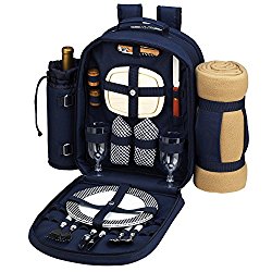 Picnic at Ascot – Deluxe Equipped 2 Person Picnic Backpack with Cooler, Insulated Wine Holder & Blanket – Navy