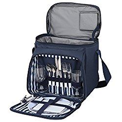 BBBuy Picnic Basket Tote | Picnic Shoulder Bag Set | Stylish All-in-One Portable Picnic Bag for 2 with Complete Cutlery Set