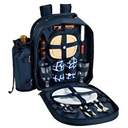 Picnic at Ascot – Deluxe Equipped 2 Person Picnic Backpack with Cooler & Insulated Wine Holder – Trellis Blue