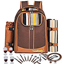 Picnic Backpack Bag for 4 Person With Cooler Compartment, Detachable Bottle/Wine Holder, Fleece Blanket, Plates and Cutlery Set Perfect for Outdoor, Sports, Hiking, Camping, BBQs(Coffee)