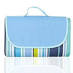 SHENGHE Picnic Blanket Outdoor Mat For Outdoor Water-Resistant Handy Mat Tote Blue Stripe Great for the Beach Camping on Grass Waterproof Sandproof (Blue Stripe)