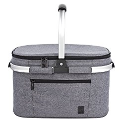 ALLCAMP Large Size Insulated cooler bag Folding Collapsible 22L Picnic Basket with Sewn in Frame (grey)