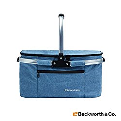 Beckworth & Co. SmartFold Picnic Basket – Foldable Collapsible Insulated Picnic Basket 32L – Blue