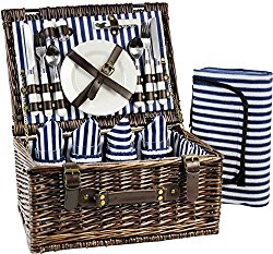 INNO STAGE Wicker Picnic Basket for 4, Willow Storage Hamper Service Gift Set for Camping and Outdoor Party