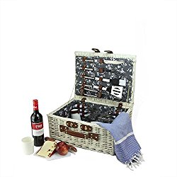 NORTHLIGHT 4-Person Hand Woven White Willow Picnic Basket Set with Barbeque Accessories