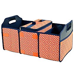 Original Folding Trunk Organizer with Cooler by Picnic at Ascot – Orange/Navy