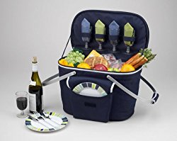 Picnic at Ascot Collapsible Insulated Picnic Basket Equipped with Service For 4 – Navy