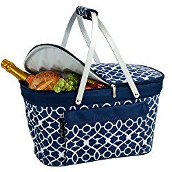 Picnic at Ascot Large Family Size Insulated Folding Collapsible Picnic Basket Cooler with Sewn in Frame – Trellis Blue