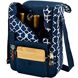 Picnic at Ascot Wine and Cheese Cooler Bag Equipped for 2 with Glasses, Napkins, Cutting Board, Corkscrew , etc.  – Trellis Blue
