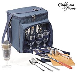 Picnic Basket Tote | Picnic Shoulder Bag Set | Stylish All-in-One Portable Picnic Bag for 4 with Complete Cutlery Set | Salt/Pepper Shakers | Cheese Board | Cooler Bag for Camping | Insulated Tote Bag