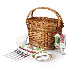 Picnic Time Romance Willow Picnic Basket with Deluxe Service for Two