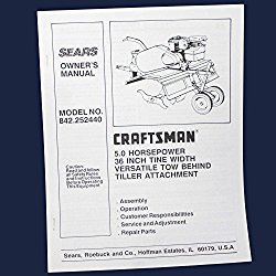 Craftsman 20711 Lawn Tractor Tiller Attachment Owner’s Manual Genuine Original Equipment Manufacturer (OEM) part for Craftsman