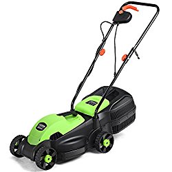 Goplus 14-Inch 12 Amp Lawn Mower w/Grass Bag Folding Handle Electric Push Lawn Corded Mower (Green)