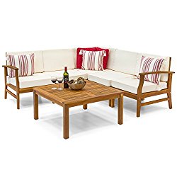 Best Choice Products 6-Piece Acacia Wood L-Shape Sectional Sofa Set Furniture W Water Resistant Cushions (Natural Brown)