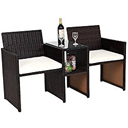 TANGKULA Outdoor Furniture Set Paito Conversation Set with Remoable Cushions & Table Wicker Modern Sofas for Garden Lawn Backyard Outdoor Chat Set (sofa style)