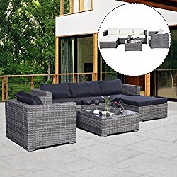 TANGKULA Patio Furniture Set 6 Piece Outdoor Lawn Backyard Poolside All Weather PE Wicker Rattan Steel Frame Sectional Cushined Seat Sofa Conversation Set (Gradient Gray with 2 set cushion covers)