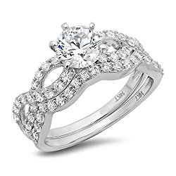 1.7 Ct Round Cut Pave Halo Engagement Promise Wedding Bridal Anniversary Ring Band Set 14K White Gold, Clara Pucci