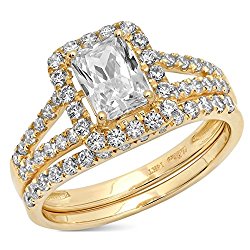 Clara Pucci 1.5 CT Emerald Cut Pave Halo Bridal Engagement Wedding Ring band set 14k Yellow Gold