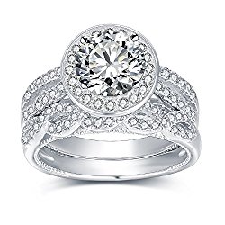 VAN RORSI&MO Engagement Wedding Ring Set for Women 2.0ct Round 18K Gold Plated Sterling Silver Bridal Set Size 5-10