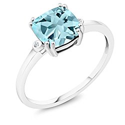10K White Gold Engagement Right-Hand Ring 2.7 Ct Cushion Sky Blue Topaz with Diamond Accent (Available In Sizes 5,6,7,8,9)