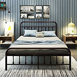 Dumee simple style double wrought-iron bed,Queen iron frame bed,bold thickened steel pipe and vintage Bronze coating,art beauty and sturdy and durable for family bedroom hotel bed