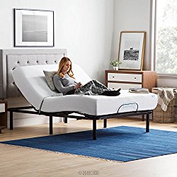 LUCID L100 Adjustable Bed Base – High Quality Steel Frame – 5 Minute Assembly – Head and Foot Incline – Wired Remote Control – Queen
