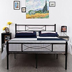 SimLife Metal Bed Frame Full Size 10 Legs Two Headboards Mattress Foundation Steel Double Platform Bed No Box Spring Needed Black