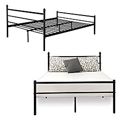 VECELO Reinforced Metal Bed Frame Queen Size, Platform Mattress Foundation/Box Spring Replacement with Headboard & Footboard