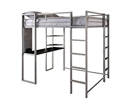 DHP Abode Full-Size Loft Bed Metal Frame with Desk and Ladder, Silver