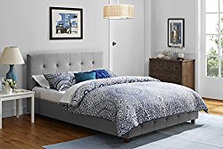 DHP Rose Linen Tufted Upholstered Platform Bed, Button Tufted Headboard and Footboard with Wooden Slats, Full Size – Grey