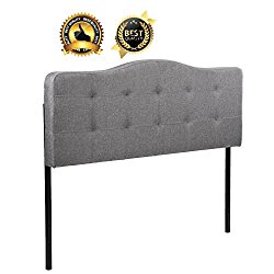 BestMassage Headboard Fabric Modern Upholstered Lily Tufted Gray Curved Shape Queen Size