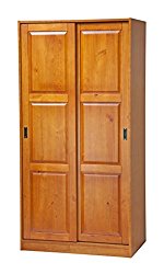 100% Solid Wood 2-Sliding Door Wardrobe/Armoire/Closet/Mudroom Storage by Palace Imports, Honey Pine. 1 Large Shelf, 1 Clothing Rod Included. Extra Optional Shelves Sold Separately. Requires Assembly