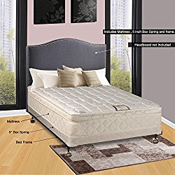 Continental Sleep 10″ Pillowtop Fully Assembled Othopedic Full Mattress & 4″ Box Spring with Bed Frame,Deluxe Collection