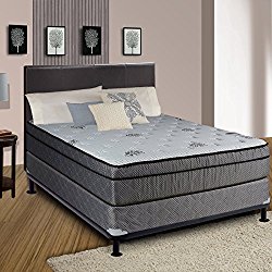 Spring Solution Foam Encased 13 INCH Eurotop SOFT Mattress, Color white/brown, Fabric Stretch Knit, With 8 Inch Wood fundation Box Spring, Size King