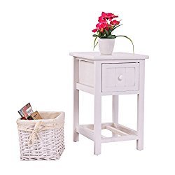 Giantex Mini Night Stand with Drawer and Layer Wood Bedside End Table Organizer Bedroom with Wicker Basket (1)