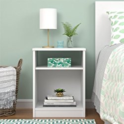 Mainstays Nightstand Features Open Top Shelf and Bottom Cubby, White