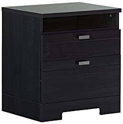 South Shore 10260 Reevo Nightstand with Drawers & Cord Catcher, Black Onyx