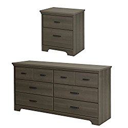 South Shore Versa 6-Drawer Double Dresser and 2-Drawer Nightstand, Gray Maple