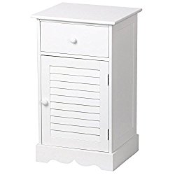 Yaheetech Nightstand End Table with One Drawer and Slatted Door, Wooden Accent Table Sofa bed Side Storage Cabinet White