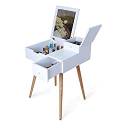 Facilehome Dressing Vanity Table Makeup Desk with Dressing Mirror and 2 Drawers,White