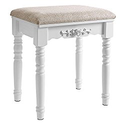 SONGMICS Padded Vanity Stool, Comfortable Dressing Bench, Piano Shoe Bench, with Rubber Wood Legs, White URDS06WT