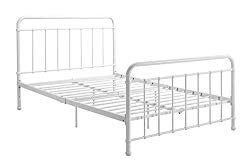 DHP Brooklyn Metal Iron Bed w/ Headboard and Footboard, Adjustable height (7” or 11” clearance for storage), Sturdy Slats Included, No Box Spring Required, Full Size Mattress, White